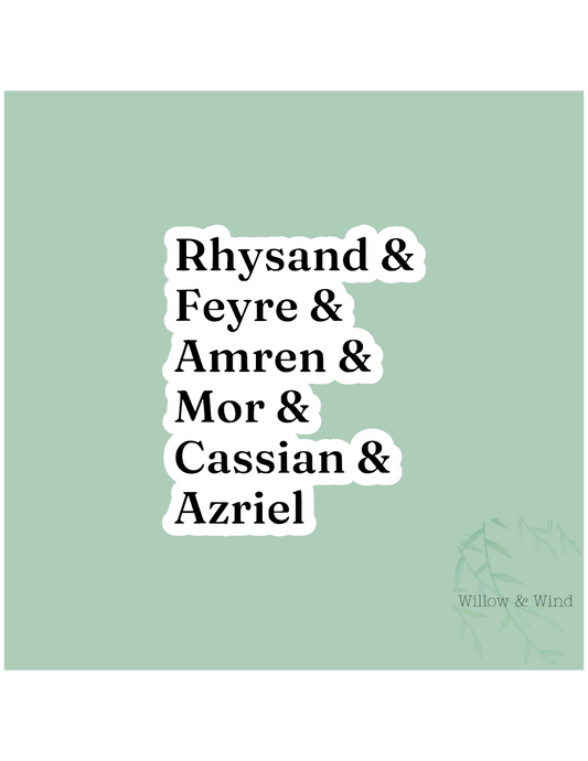Character Names - A Court of Thorns and Roses Sticker