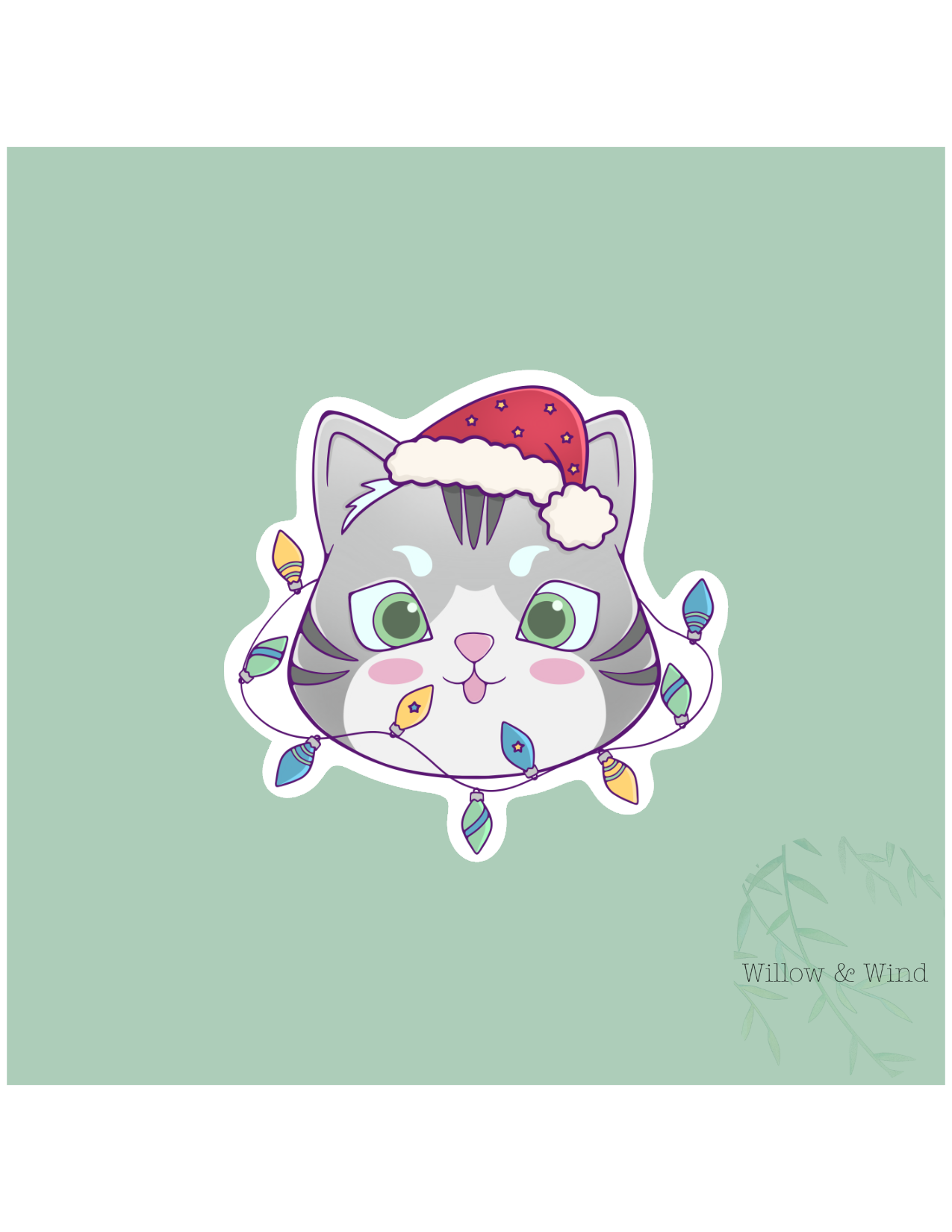 Cat in Lights Christmas Sticker