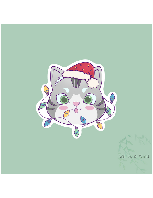 Cat in Lights Christmas Sticker