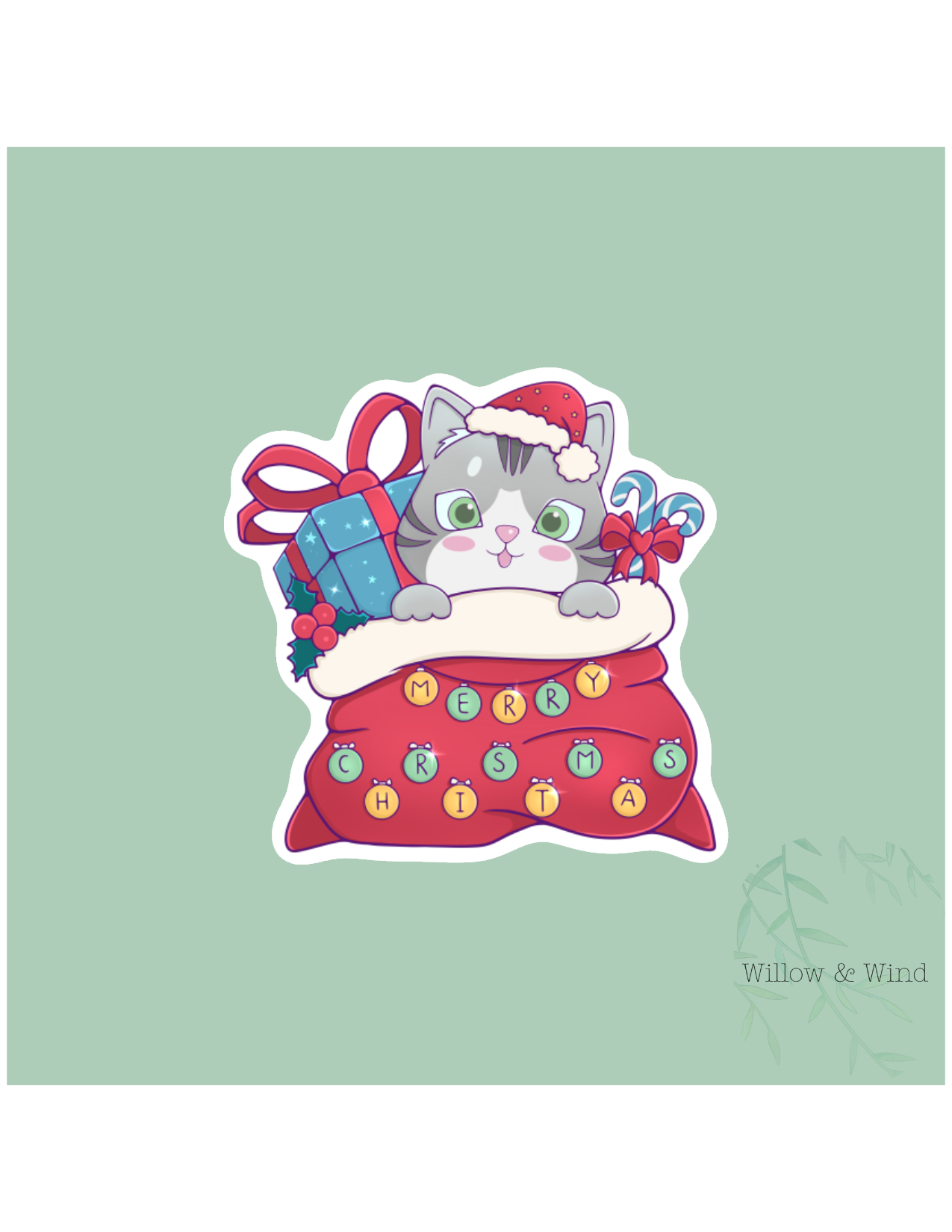 Kitty in Sack Christmas Sticker