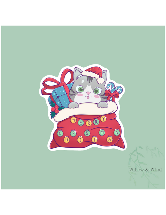 Kitty in Sack Christmas Sticker