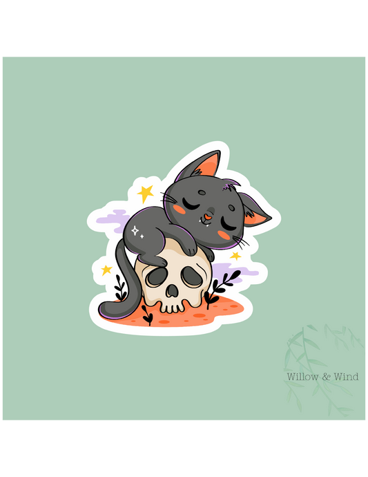 Skull & Kitty Gothic Sticker