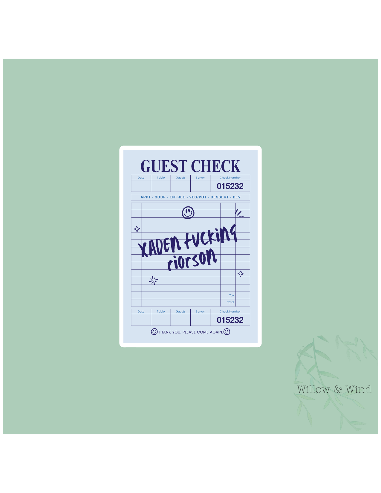 Xaden Guest Check - Fourth Wing Sticker
